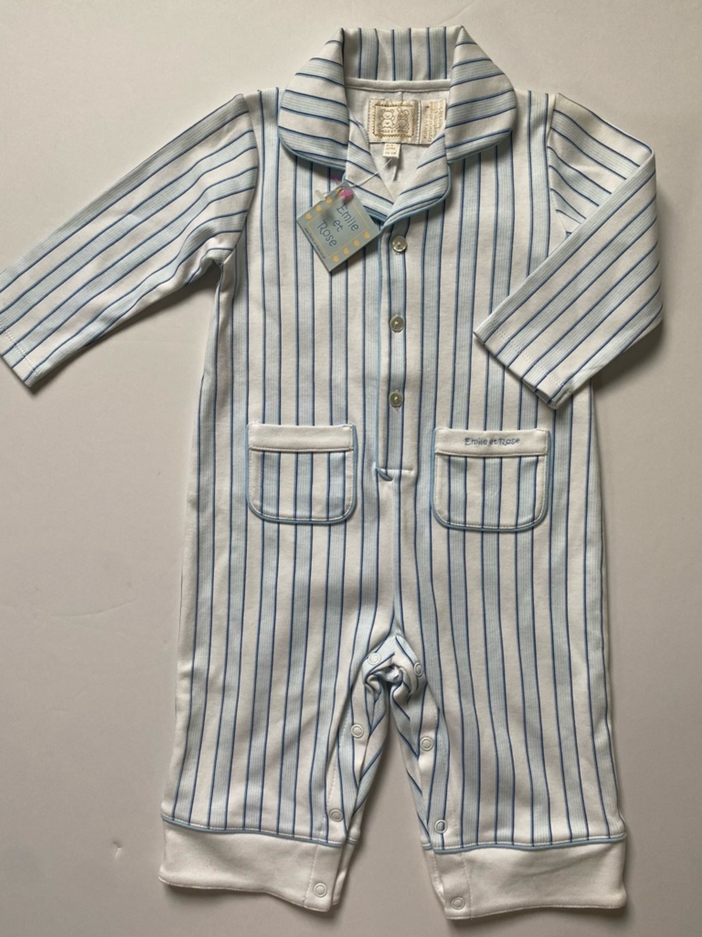 Emile et Rose Outfit Size 6 9 Months New NWT Baby Boys Blue Striped One Piece